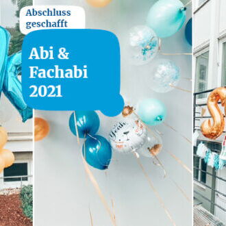 Bunte Ballons mit "Abi & Fachabi 2021" schmücken die Feier zur bestandenen Abschlussprüfung.