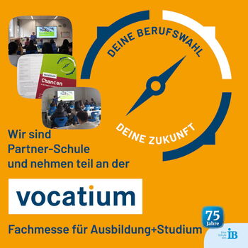 Eine Grafik zur Vocatium-Messe zeigt Präsentationen und informiert über Berufs- und Studienwahlmöglichkeiten.