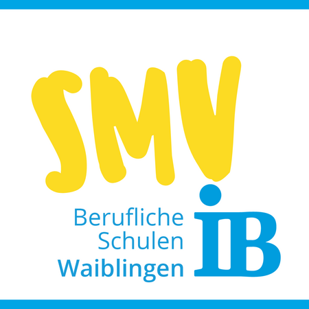 Das Bild zeigt das bunte Logo der Beruflichen Schulen Waiblingen mit den Buchstaben "SMV" und "IB" in blau und gelb.