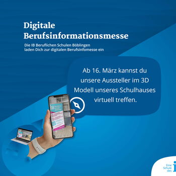 Die IB Böblingen lädt Dich zur digitalen Berufsinformationsmesse ein - ab dem 16. März kannst Du unsere Aussteller im 3D Modell unseres Schulhauses virtuell treffen.